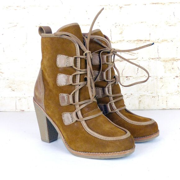 Charles David Boots Women 8 Brown Suede Leather Lace Up Ankle Block Heel Rustic - Picture 3 of 14